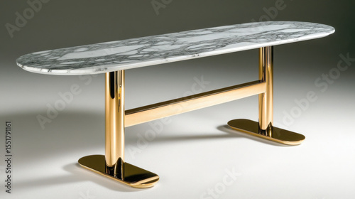 Elegant Oval Marble Table with Shiny Gold Metal Base Design