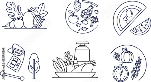 Nutrition and diet icon set. 