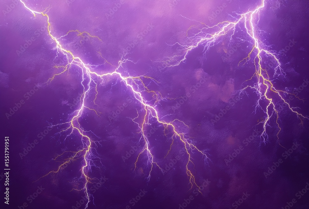 Obraz premium Electric Storm with Dramatic Purple Sky and Bright Lightning Strikes Illuminating Clouds Creating a Striking Visual Atmosphere for Nature Photography