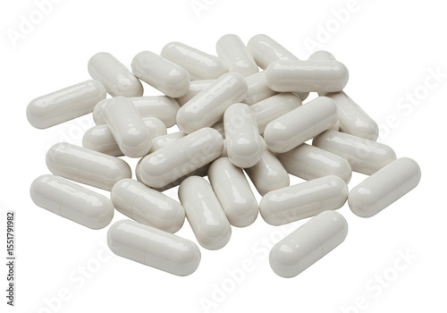 Isolated White Capsules Stacked Medication For Health With Transparent Background