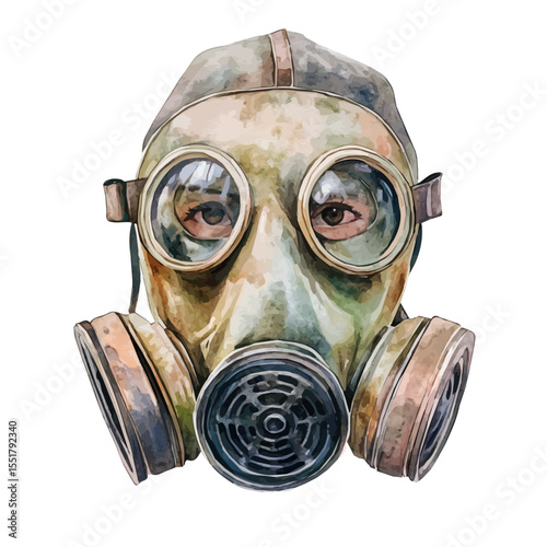 watercolor vector of Respirator Mask, isolated on a white background.