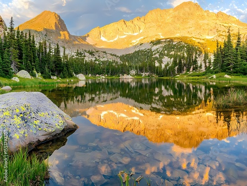 Serene Mountain Lake with Reflections and Vibrant Landscape in Nature