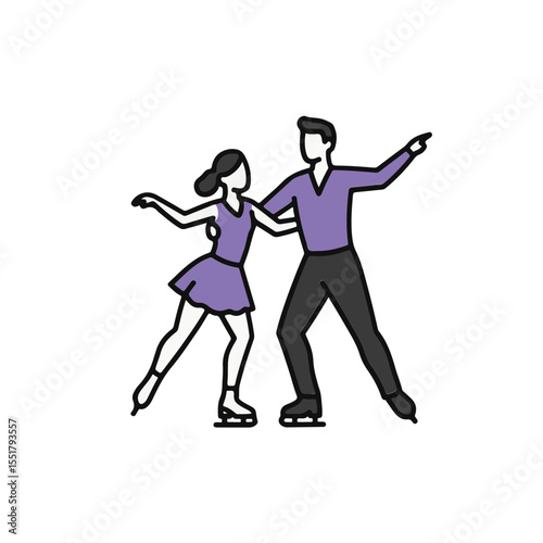 A couple gracefully ice skating, their synchronized movements showcasing beauty and elegance.