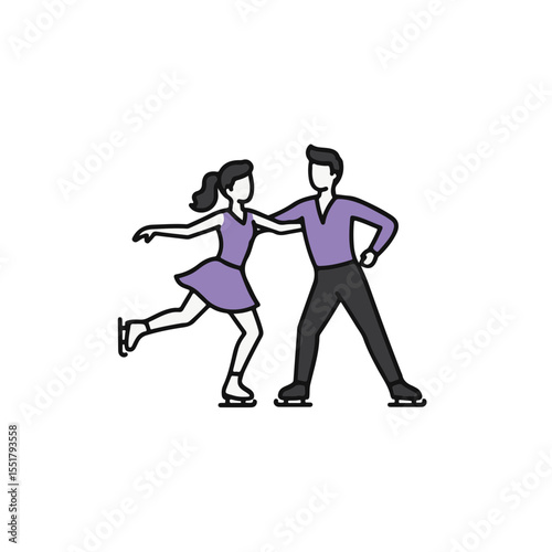 Dynamic illustration of a couple ice skating together.