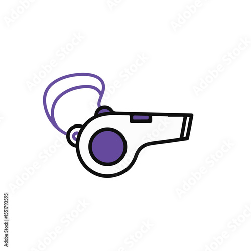 A whistle with a purple lanyard, ready to signal the start of a game or training.