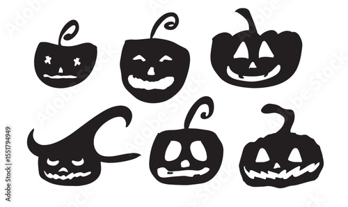 pumpkin set collection black color object icon costume character cartoon icon pumpkin happy halloween evil horror october month happy halloween pumpkin celebration event smile fear fun skittish autumn