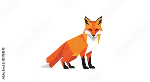 Vibrant Orange Geometric Fox Sitting in a Stylized Modern Low Poly Vector Illustration