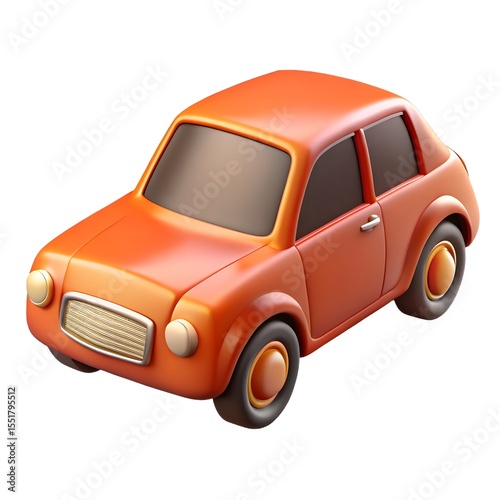 Orange toy car model isolated on white background
