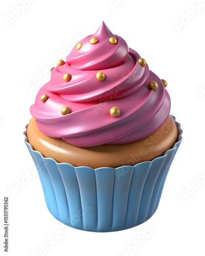 Cupcake with gold sprinkles is isolated on white background