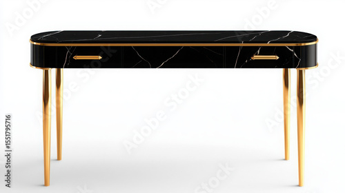 Elegant Black Marble Desk with Golden Accents for Modern Interiors