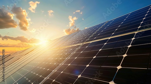 Solar Panel Array Technology Background: High-Resolution 3D Render of Photovoltaic Systems with Realistic Solar Panel Arrays – Ideal for Renewable Energy Projects, Green Technology Visuals, Sustainabl