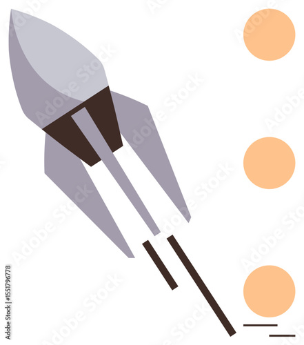 Rocket accelerating with trails aimed at three orange planets, representing exploration, innovation, and progress. Ideal for space travel, technology, future, ambition, startup achievement simple