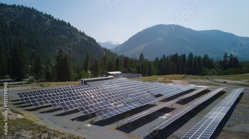 Solar Panel Array Technology Background: High-Resolution 3D Render of Photovoltaic Systems with Realistic Solar Panel Arrays – Ideal for Renewable Energy Projects, Green Technology Visuals, Sustainabl