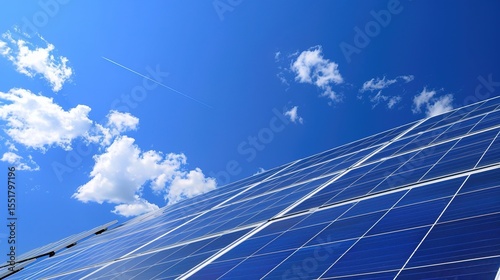 Solar Panel Array Technology Background: High-Resolution 3D Render of Photovoltaic Systems with Realistic Solar Panel Arrays – Ideal for Renewable Energy Projects, Green Technology Visuals, Sustainabl