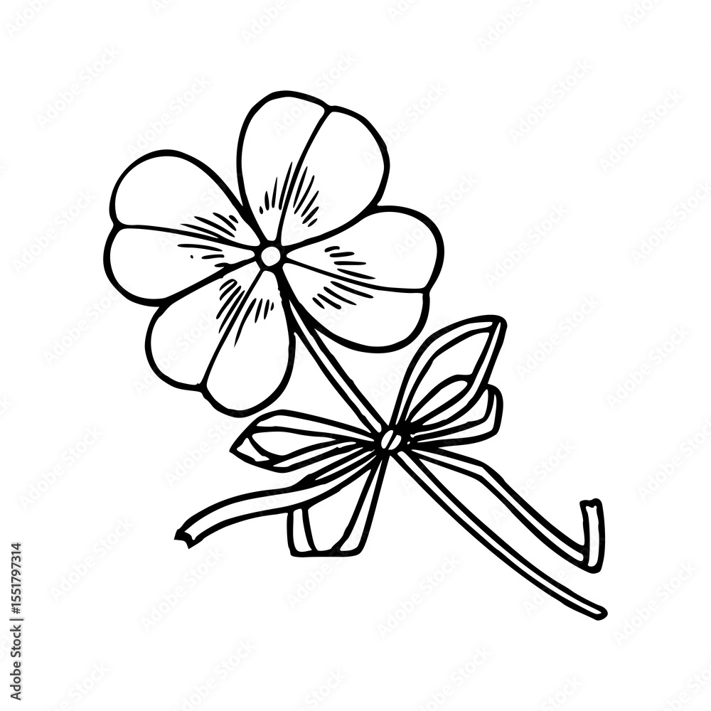 Obraz premium lucky four-leaf clover with ribbon