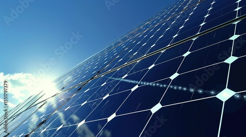 Solar Panel Array Technology Background: High-Resolution 3D Render of Photovoltaic Systems with Realistic Solar Panel Arrays – Ideal for Renewable Energy Projects, Green Technology Visuals, Sustainabl