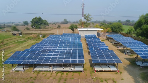 Solar Panel Array Technology Background: High-Resolution 3D Render of Photovoltaic Systems with Realistic Solar Panel Arrays – Ideal for Renewable Energy Projects, Green Technology Visuals, Sustainabl
