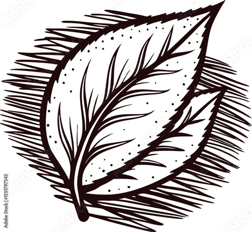 Hand drawn mint leaves with detailed veins isolated on white background vintage botanical ink illustration