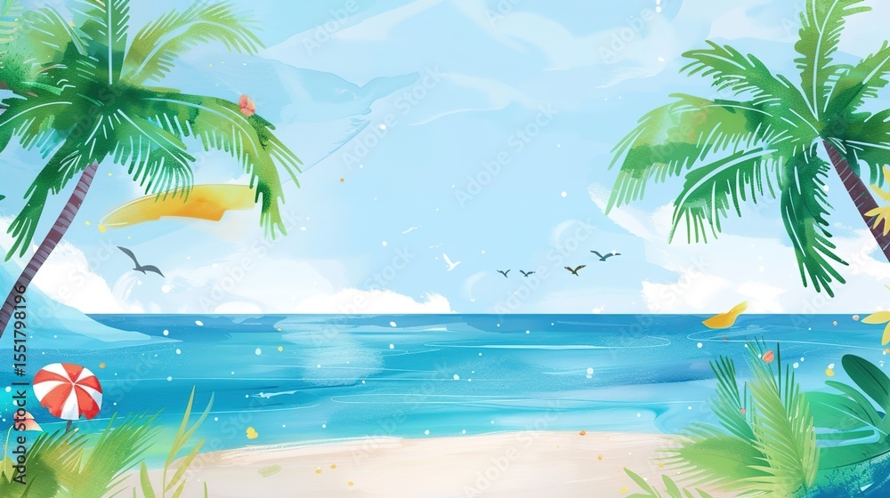 Naklejka premium Summer Tropical Island Style Background Material: Exotic Paradise Scapes, Beach Vibes, and Vibrant Island Aesthetics