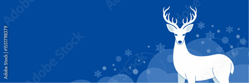 Reindeer with snowflakes on royal blue background, Christmas and New Year banner with copy space