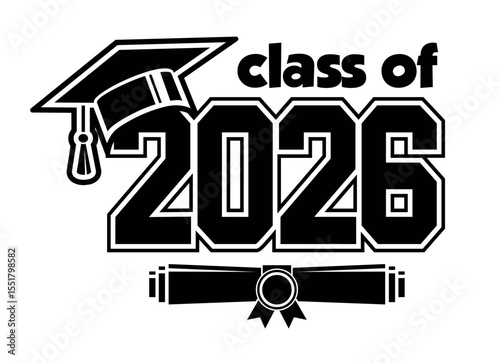 Lettering Class of 2026 for greeting, invitation card. Text for graduation design, congratulation event, T-shirt, party, high school or college graduate. Vector on transparent background