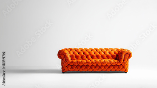 Vibrant Orange Chesterfield Sofa on Minimalist White Background