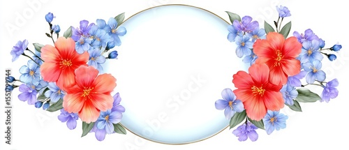 Topdown view of decorative bowl with red and blue flowers natural setting artistic composition floral arrangement