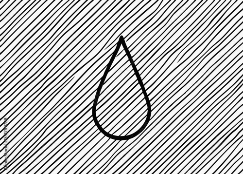 Hand-drawn raindrop symbol, black and white, for design projects