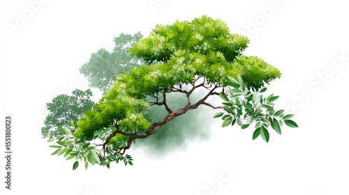 Nature watercolor illustration of lush green trees in serene environment captured from an aerial view for artistic inspiration