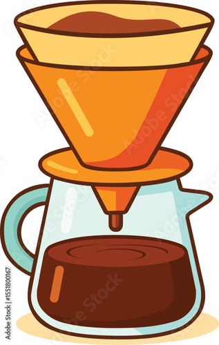 Pour over coffee filter glass carafe brown hot beverage morning caffeine cheerful illustration