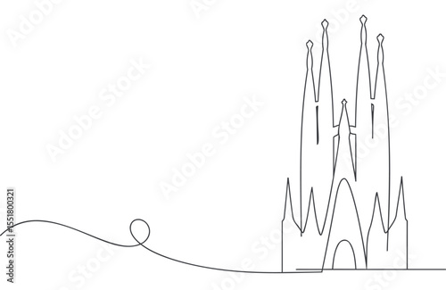 One Line Drawing of Sagrada Familia – Minimalist Barcelona Landmark Vector Illustration