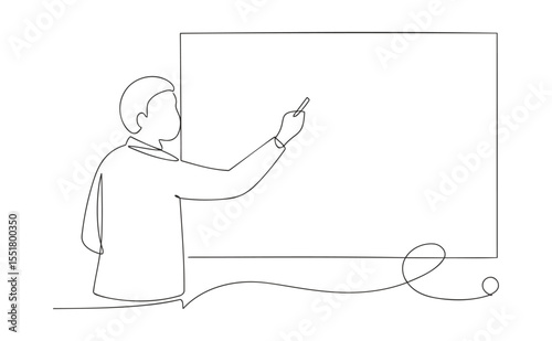 One Line Drawing of Teacher Writing on Whiteboard – Minimalist Vector Illustration