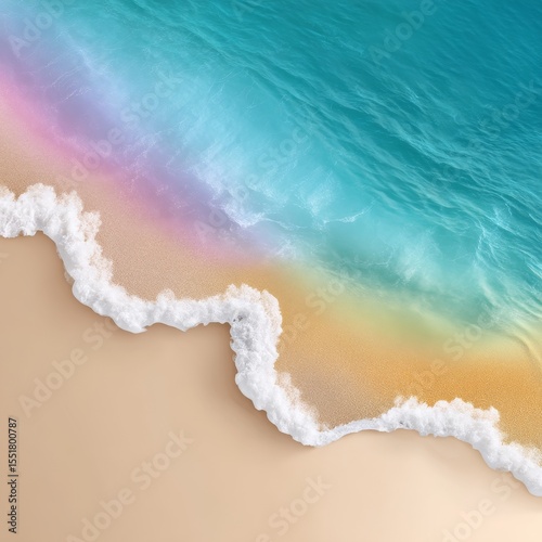 Aerial flat lay of dawnlit beach waves coastal serenity nature photography tranquil environment bird's eye view ocean concept