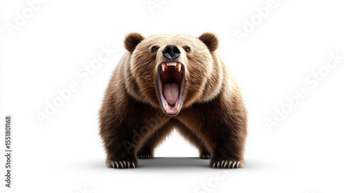 Fierce Grizzly Bear Roaring in Front of a Clean White Background