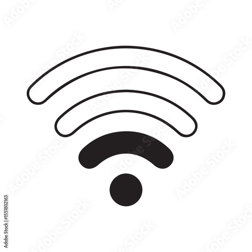 minimalist black and white wifi signal icon with varying strength waves, tech symbol