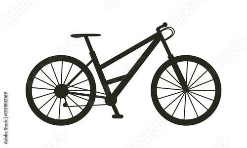 Mountain bicycle icon for downhill or city riding. Isolated flat vector black silhouette of bike