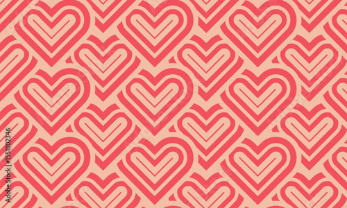 Modern and minimalist heart pattern background with red heart lines. Printable vector container background for Valentine's Day.