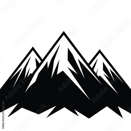 Illustration of three mountain peaks in black and white color silhouette