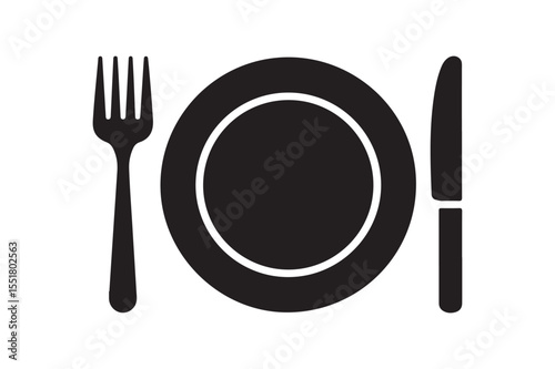 Elegant Table Setting Plate, Fork, and Knife Icon