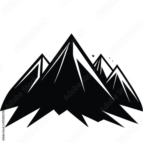 A graphic illustration of a series of mountain peaks in black silhouette