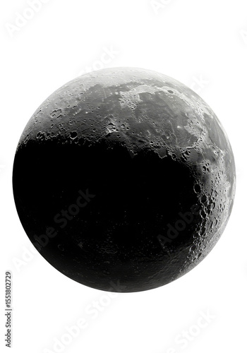 Realistic Grayscale Full Moon Isolated in Transparent Background Image