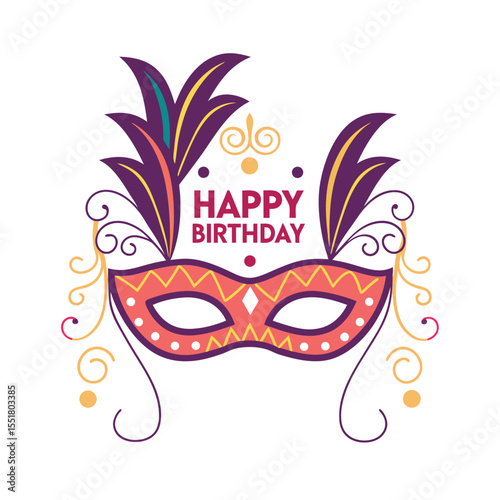 Happy Birthday Celebration with Carnival Mask and Decorations