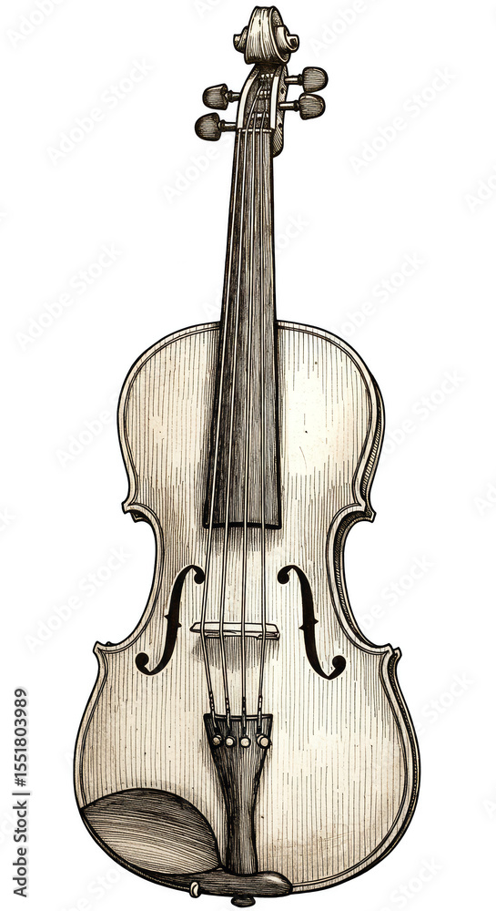 Naklejka premium Orchestral Violin Illustration Musical Instrument Fiddle Strings Bow Art