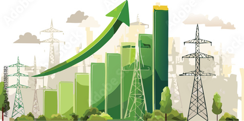 Increase in electricity prices on the world market. Green energy in full development.Investment finance chart,stock market business and exchange financial growth graph