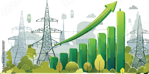 Increase in electricity prices on the world market. Green energy in full development.Investment finance chart,stock market business and exchange financial growth graph