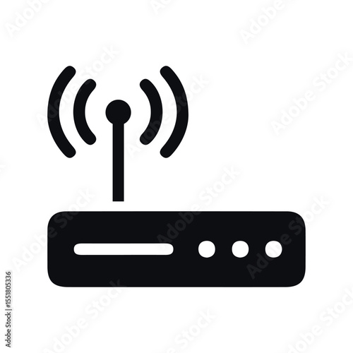 minimalist black wifi router icon with signal antenna, home network symbol