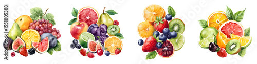 Wallpaper Mural Fresh Fruit Assortment: Colorful Watercolor Illustration on White Torontodigital.ca