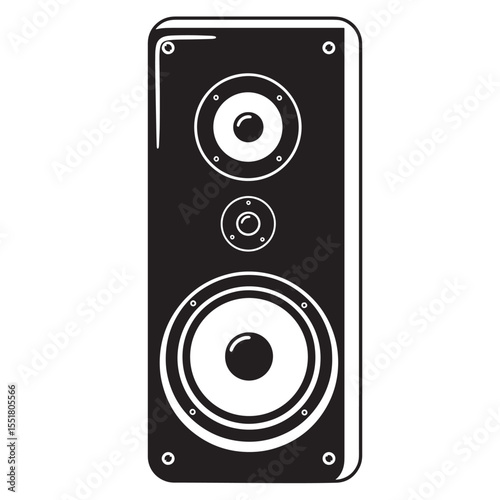 Black and white illustration of a modern loudspeaker equipment for audio music and sound