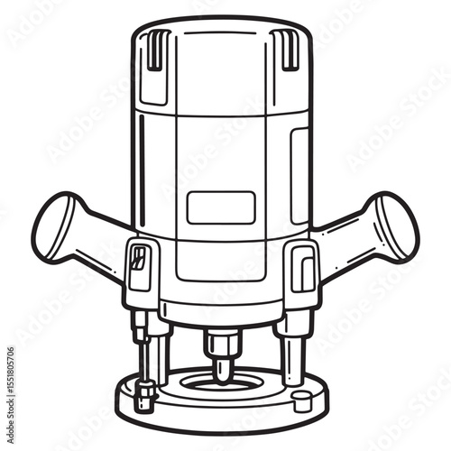 Black and white illustration of a power tool wood router with handles for construction