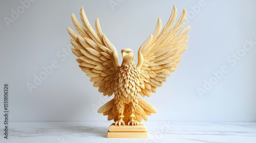 Exquisite Wooden Eagle Sculpture with Intricate Feather Details